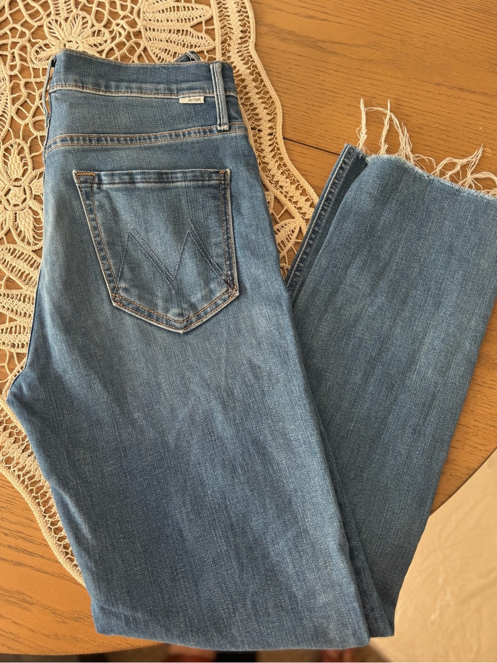 MOTHER The Mid Rise Dazzler Ankle Fray Jeans Blue Size 28